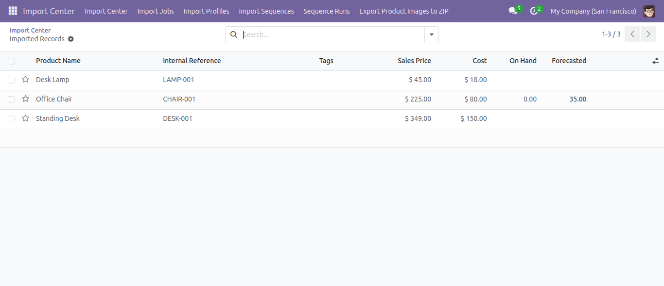 Imported Records in Database
